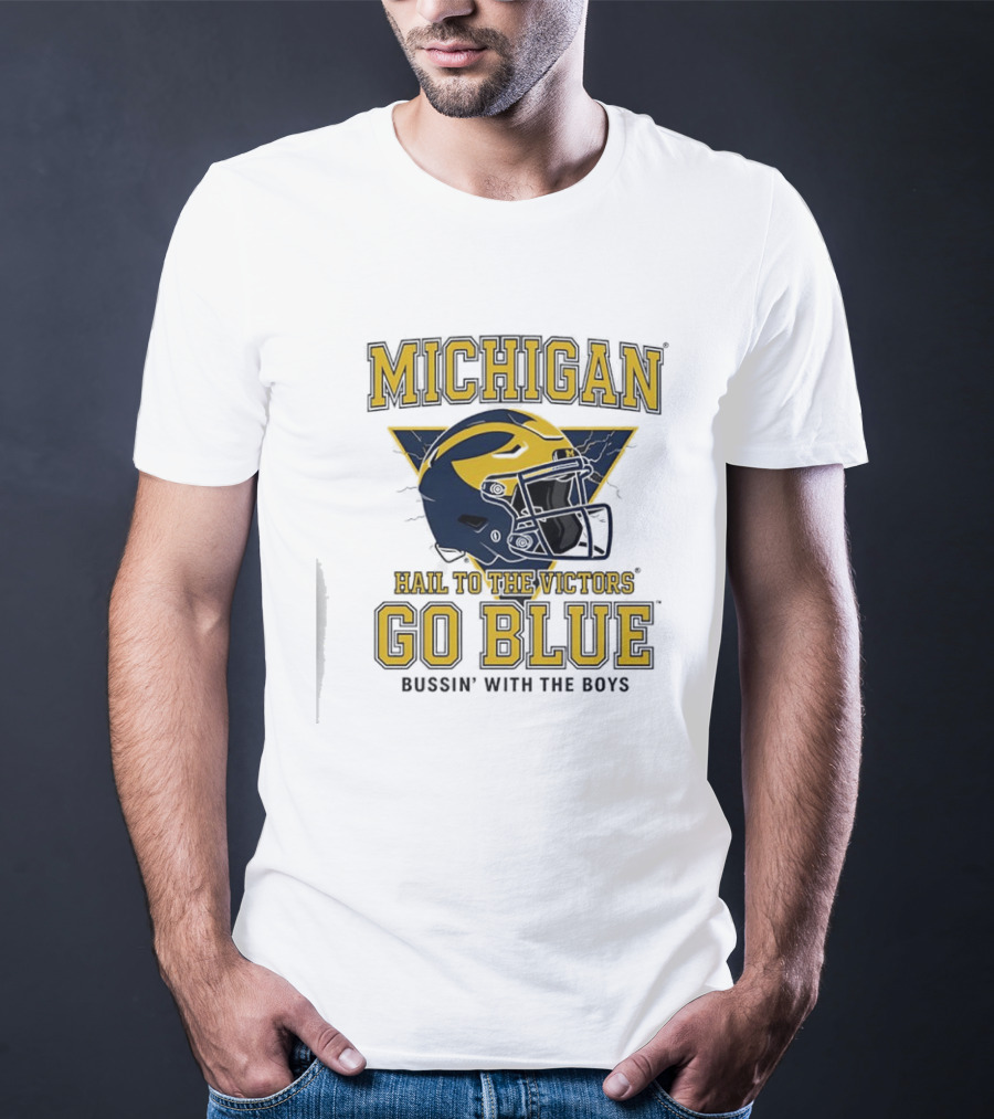 Michigan Hail To The Victors Go Blue Bussin' With The Boys Helmet T-Shirt