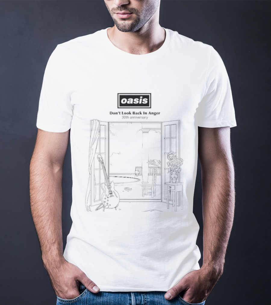 Oasis Don't Look Back In Anger 30th Anniversary Open Window Guitar Scene T-Shirt