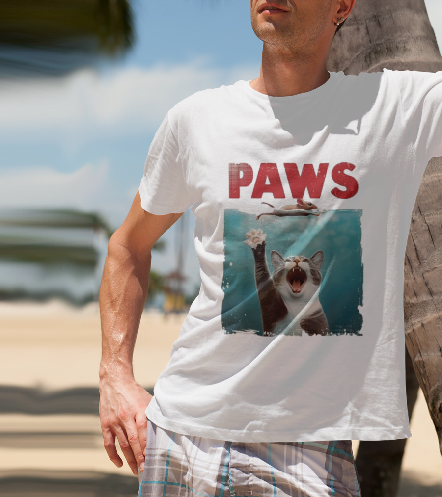 Paws Cat Chasing Mouse Playful Kitten Humor T-Shirt