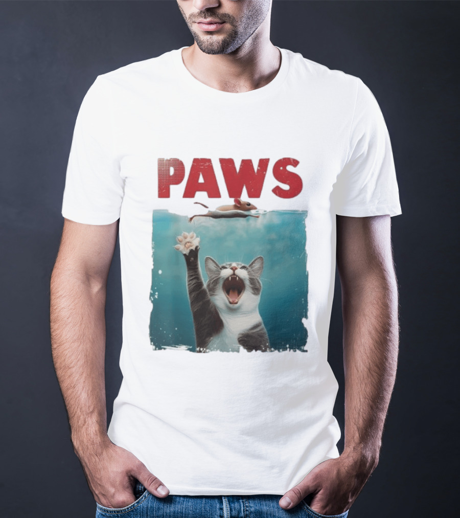 Paws Cat Chasing Mouse Playful Kitten Humor T-Shirt