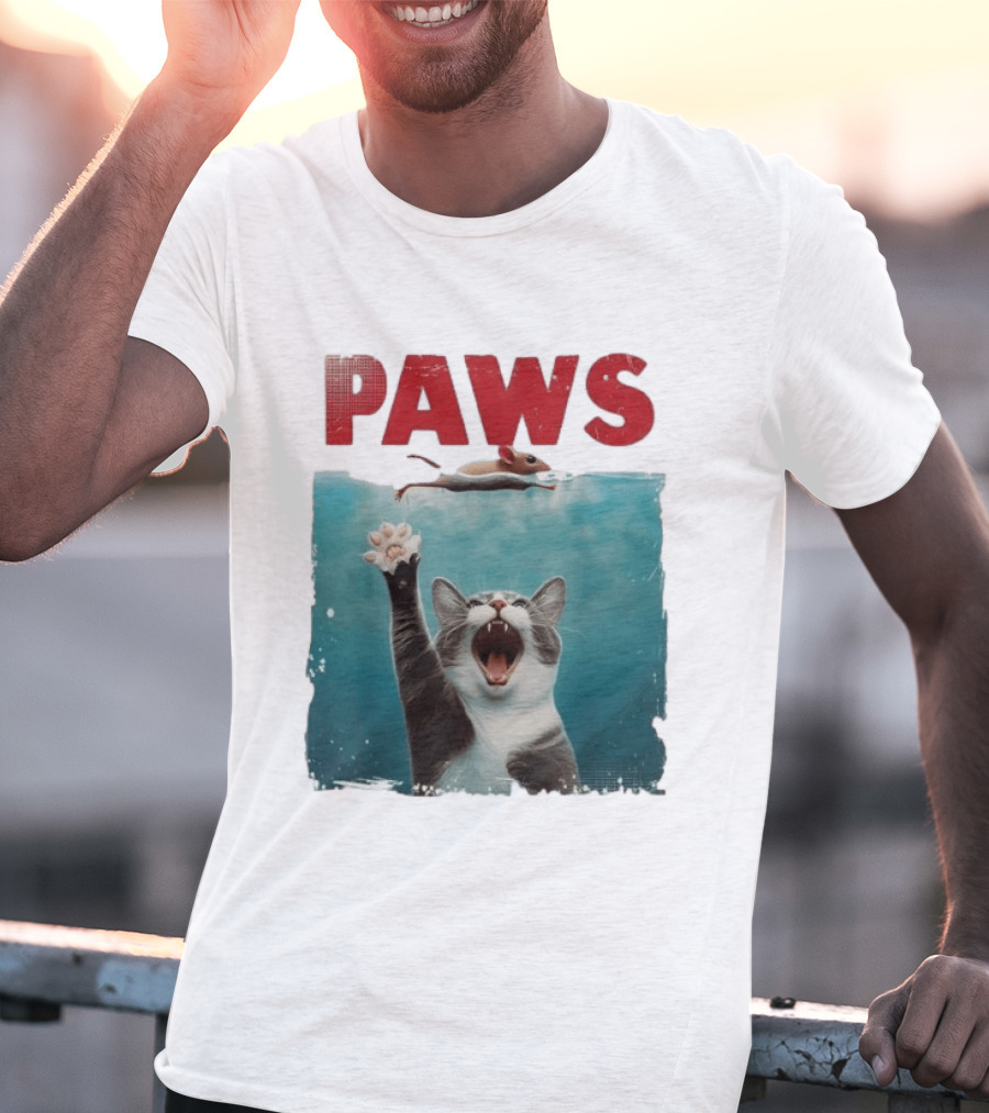 Paws Cat Chasing Mouse Playful Kitten Humor T-Shirt