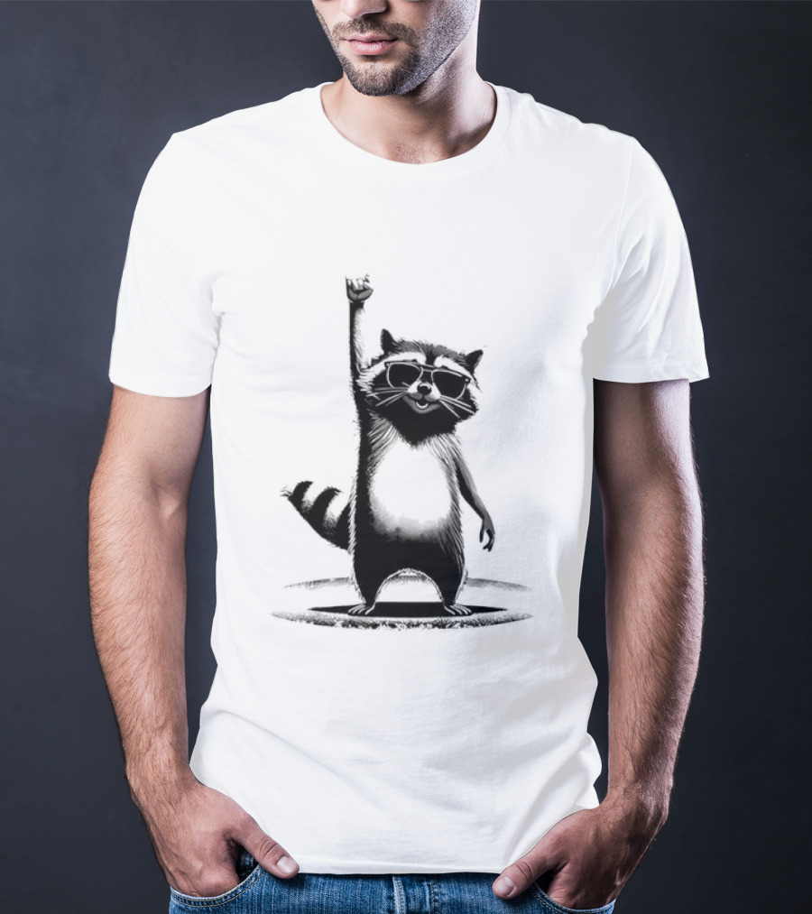Raccoon Rock Music Animal Silhouette Jazz Hands Pose T-Shirt