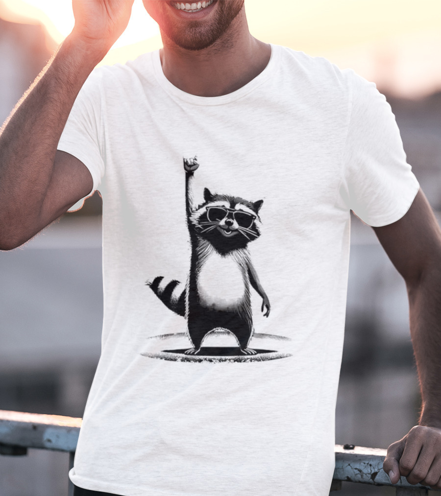 Raccoon Rock Music Animal Silhouette Jazz Hands Pose T-Shirt
