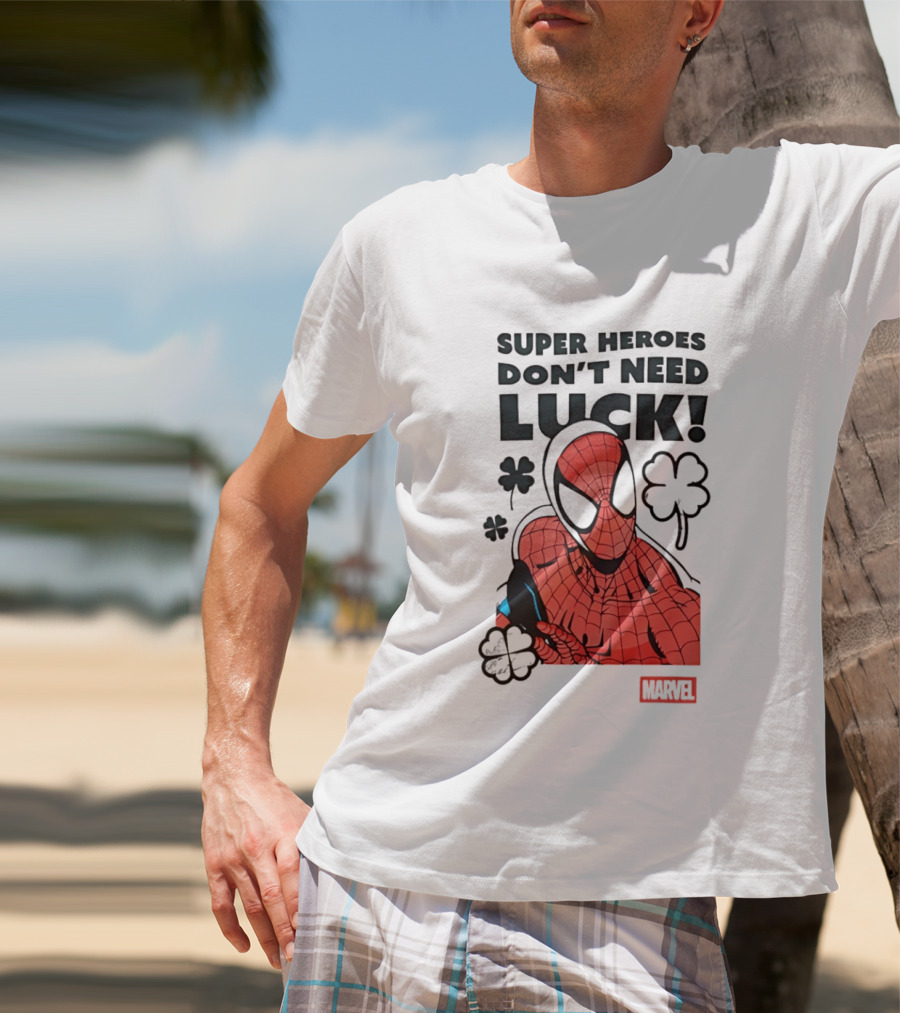 Marvel Spider Man Super Heroes Don't Need Luck T-Shirt