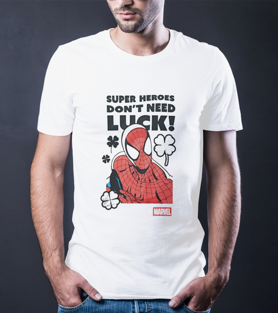 Marvel Spider Man Super Heroes Don't Need Luck T-Shirt