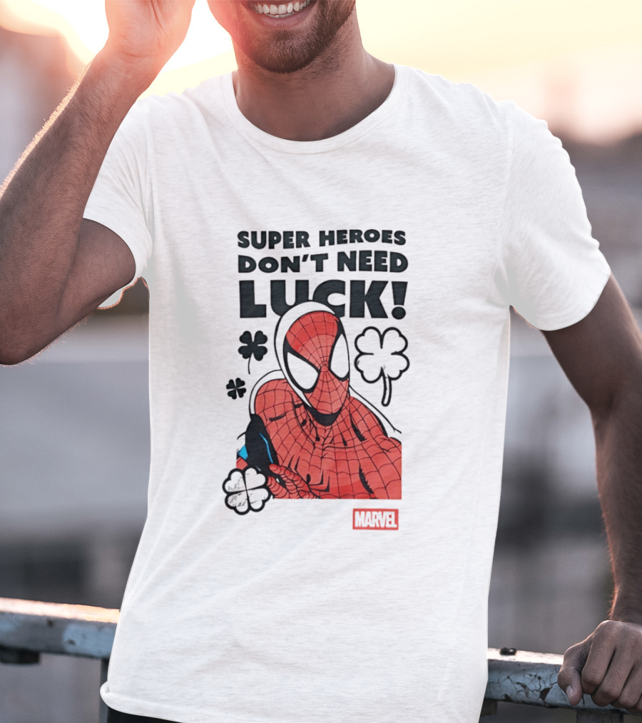 Marvel Spider Man Super Heroes Don't Need Luck T-Shirt