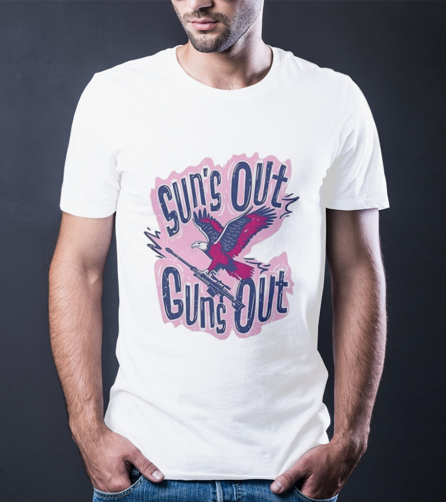 Sun's Out Guns Out Bald Eagle Holding Rifle T-Shirt
