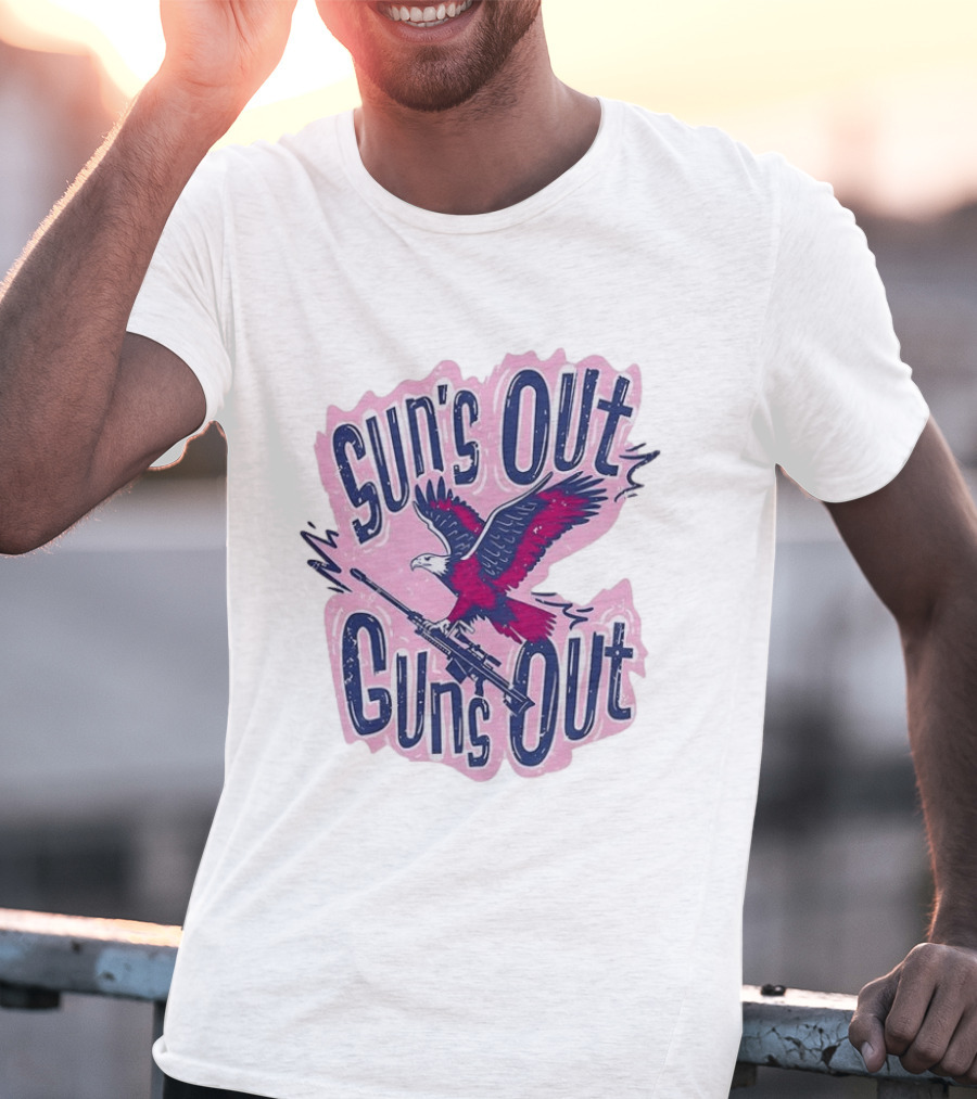 Sun's Out Guns Out Bald Eagle Holding Rifle T-Shirt
