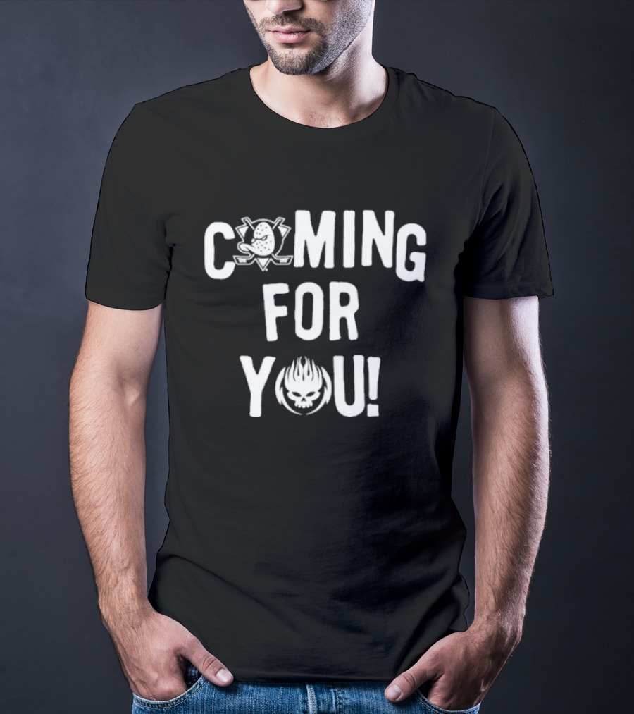 Anaheim Ducks Coming For You Masked Hockey Sticks Flame Crest T-Shirt