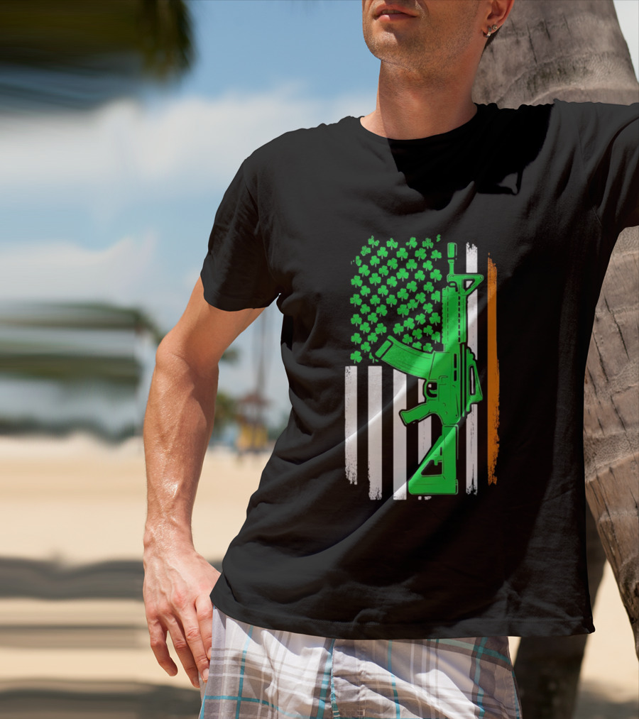 AR15 Shamrock American Irish Flag St Patrick's Day T-Shirt