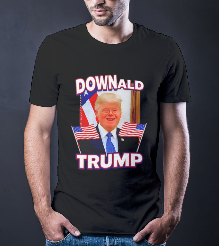 Downald Trump American Flag Parody With Patriotic Backdrop T-Shirt