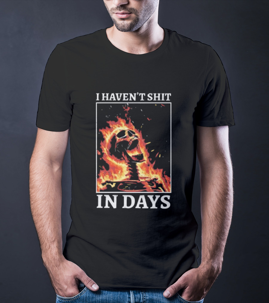 Skeleton On Fire I Haven't Shit In Days Humorous Flame T-Shirt