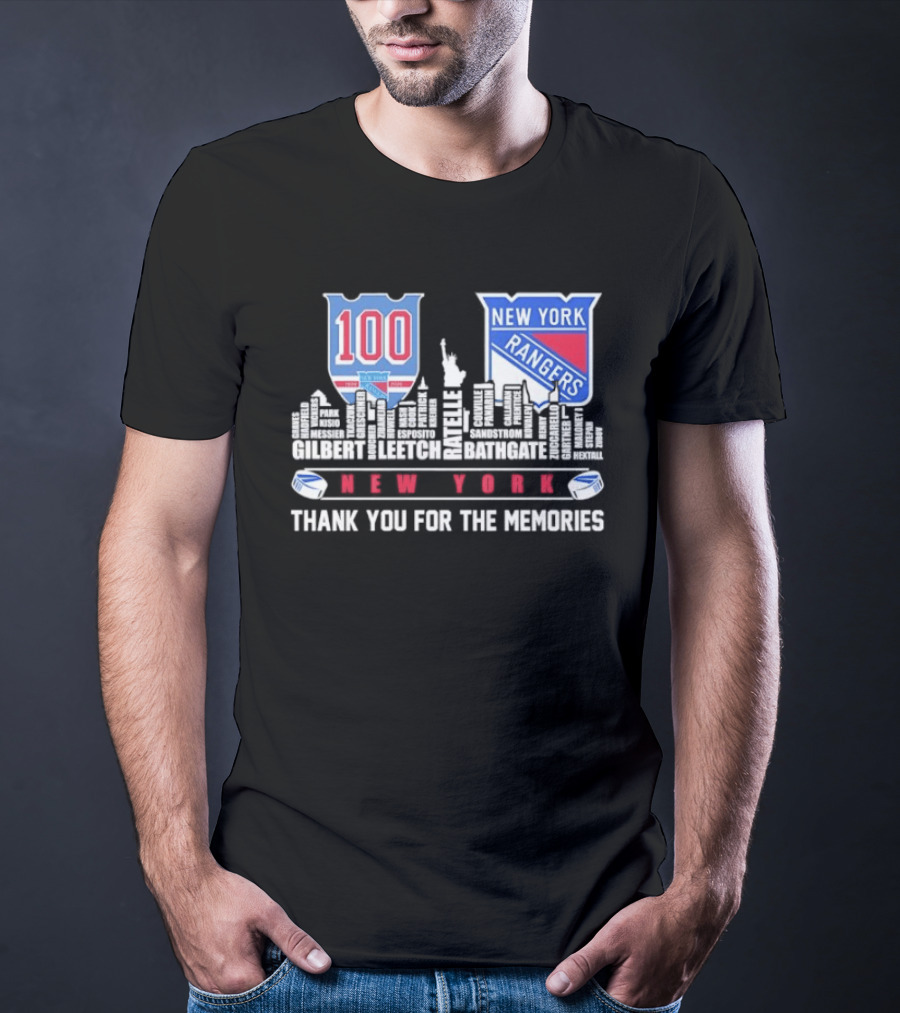 New York Rangers 100th Anniversary Skyline Player Names Thank You For The Memories T-Shirt