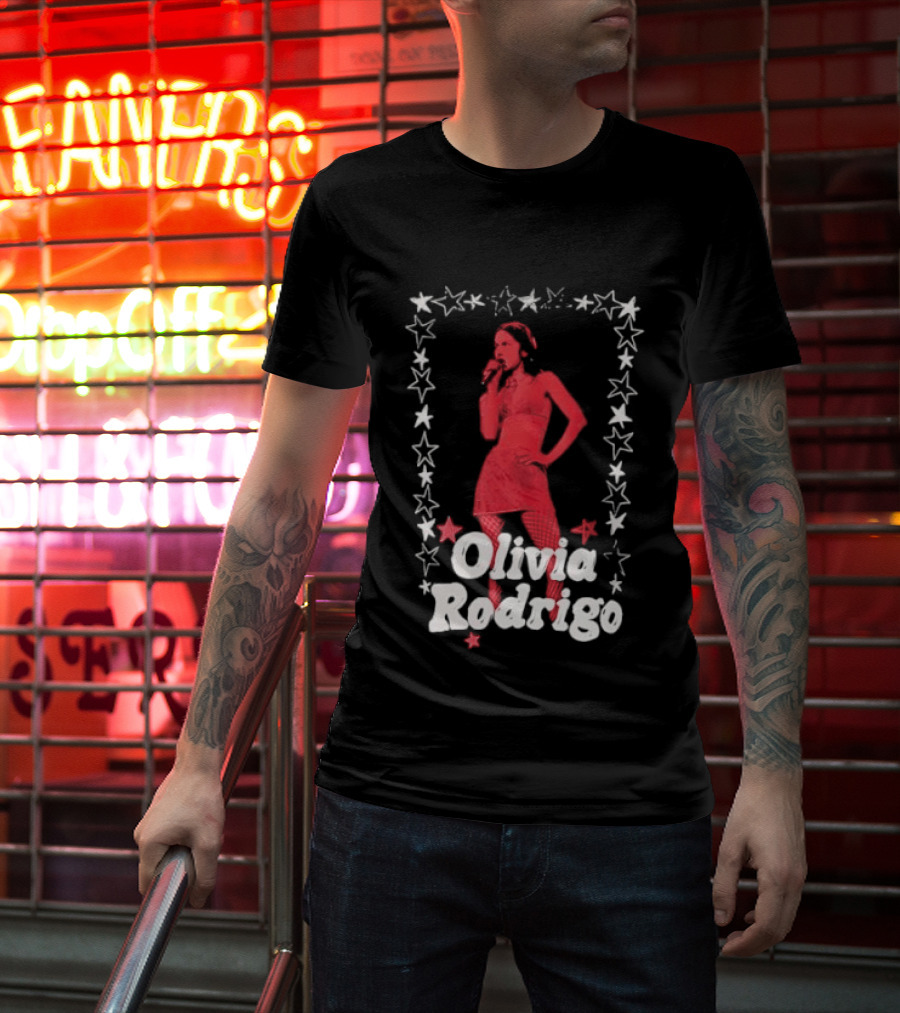 Olivia Rodrigo Star Pose Framed With Vibrant Red Highlights T-Shirt