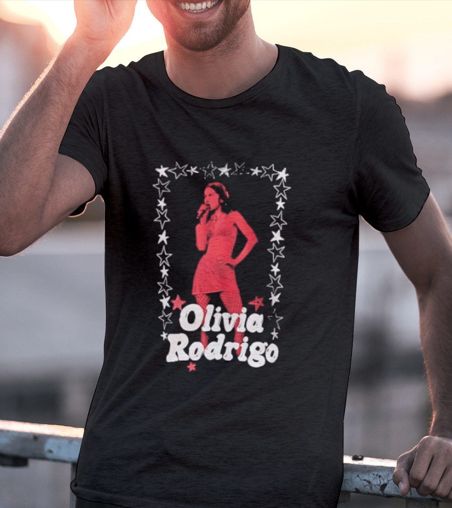 Olivia Rodrigo Star Pose Framed With Vibrant Red Highlights T-Shirt