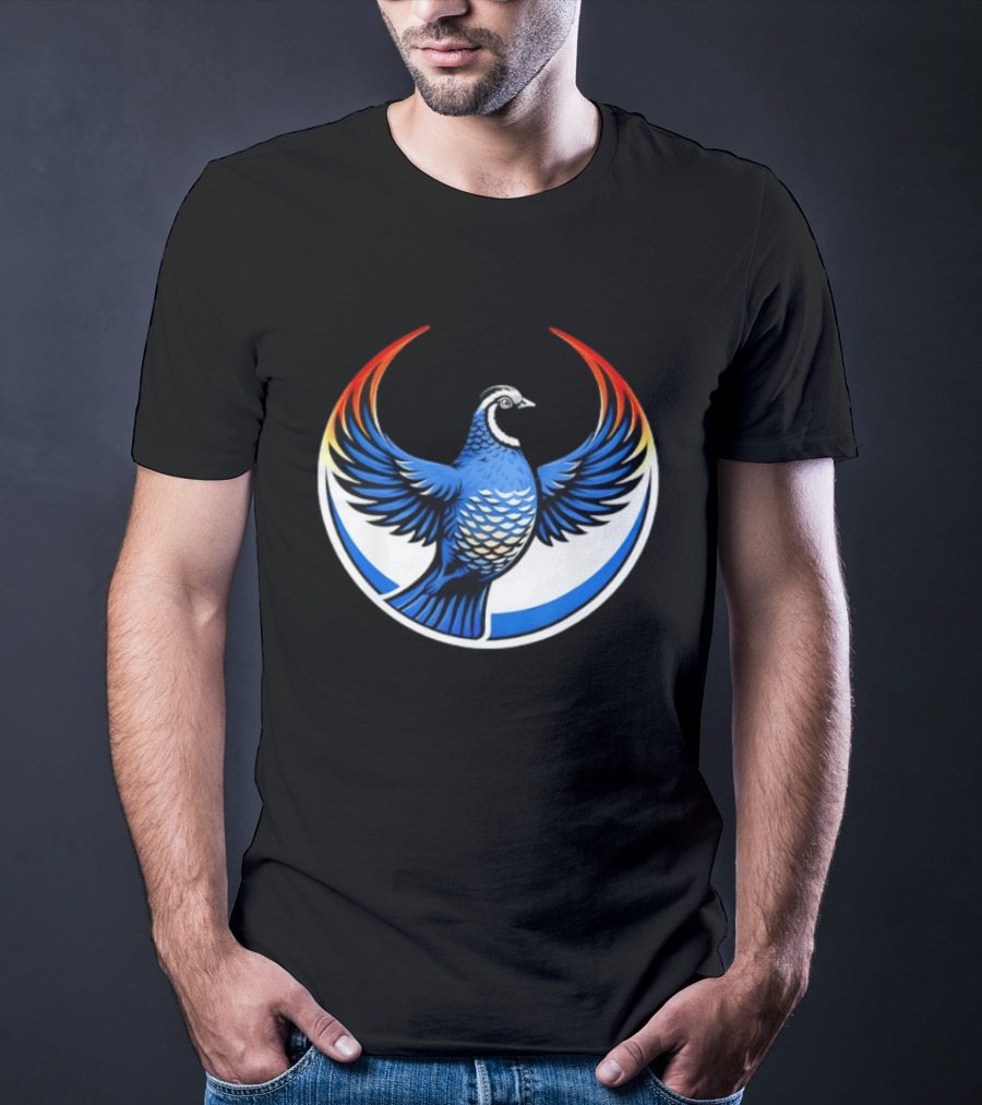 California Quail Wings Up Blue T-Shirt