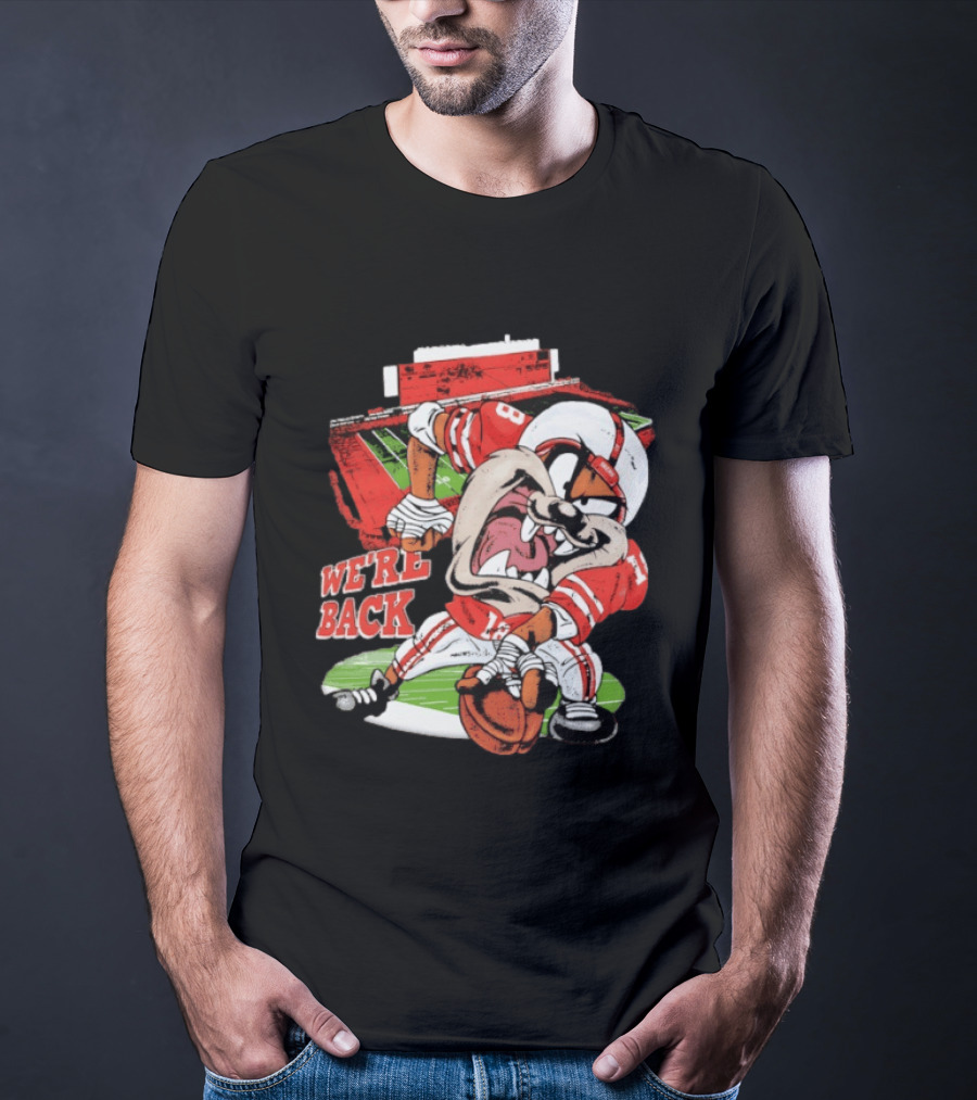 Dropout We're Back Football Cartoon Stadium Red Uniform Number 8 T-Shirt