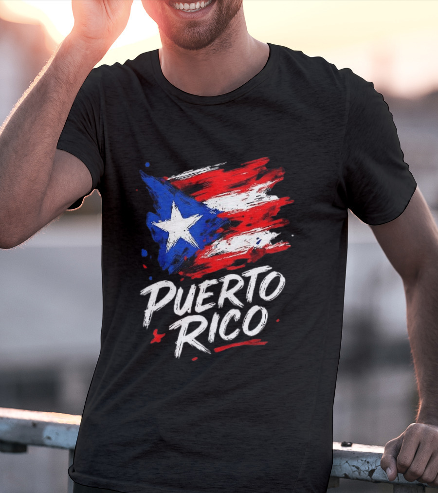 Puerto Rico Flag Brush Stroke Style Classic Representation T-Shirt