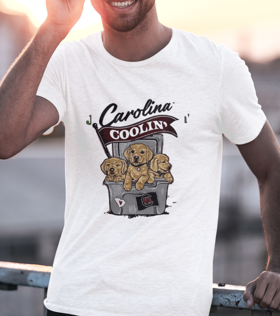 Carolina Coolin' South Carolina Gamecocks Puppies In Ice Chest T-Shirt