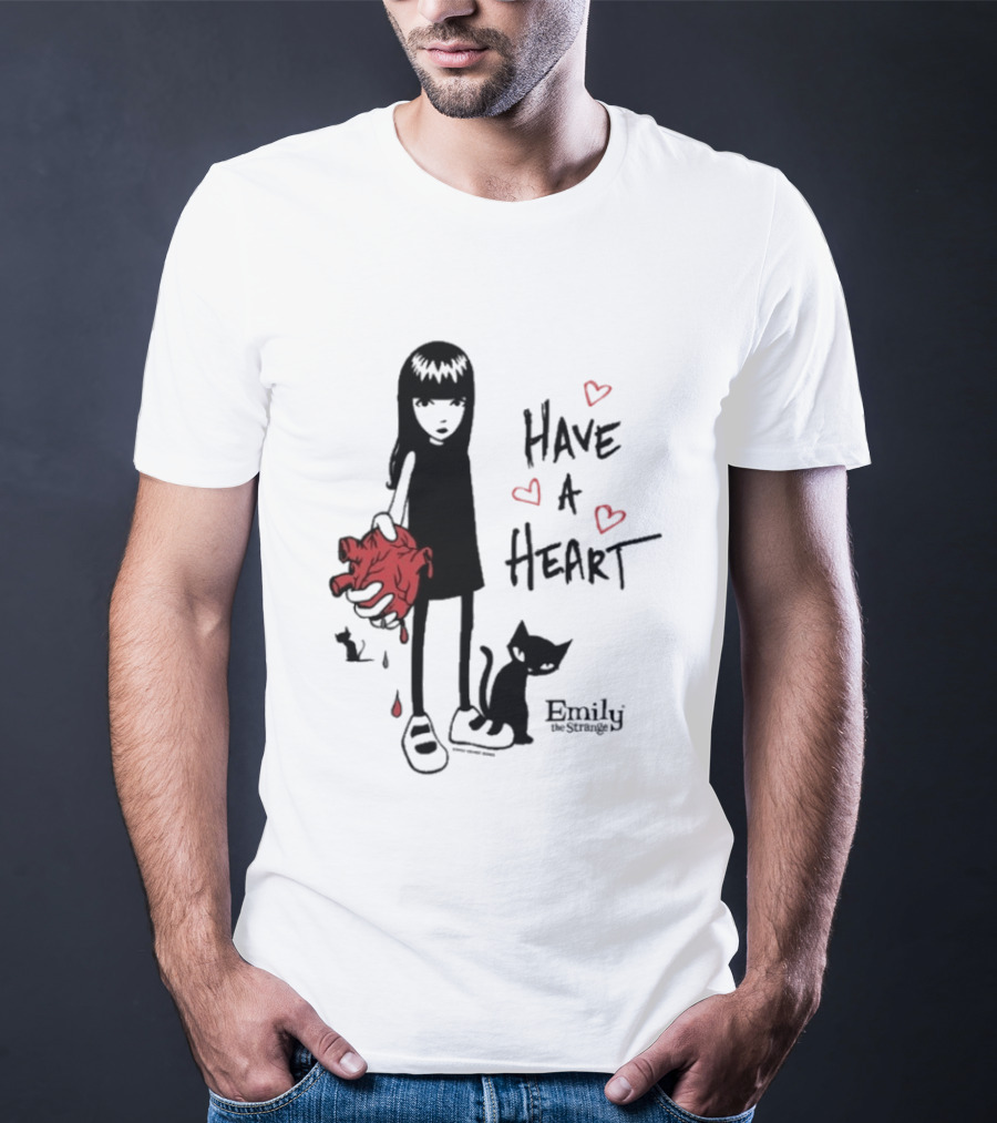 Emily The Strange Have A Heart Dripping Red Hearts Cat T-Shirt