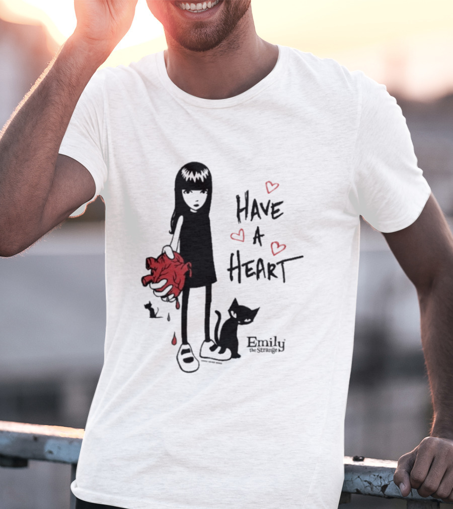 Emily The Strange Have A Heart Dripping Red Hearts Cat T-Shirt