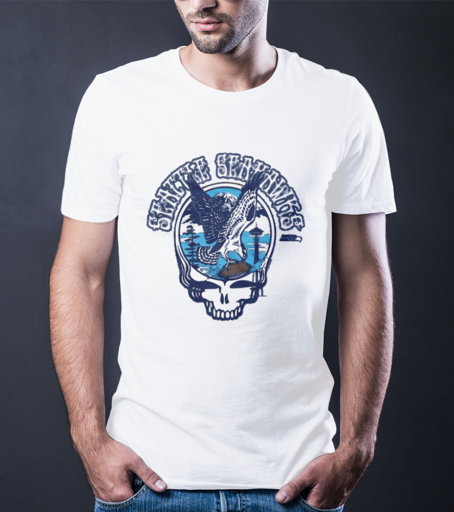 Seattle Seahawks Grateful Dead Skull Art Collaboration T-Shirt