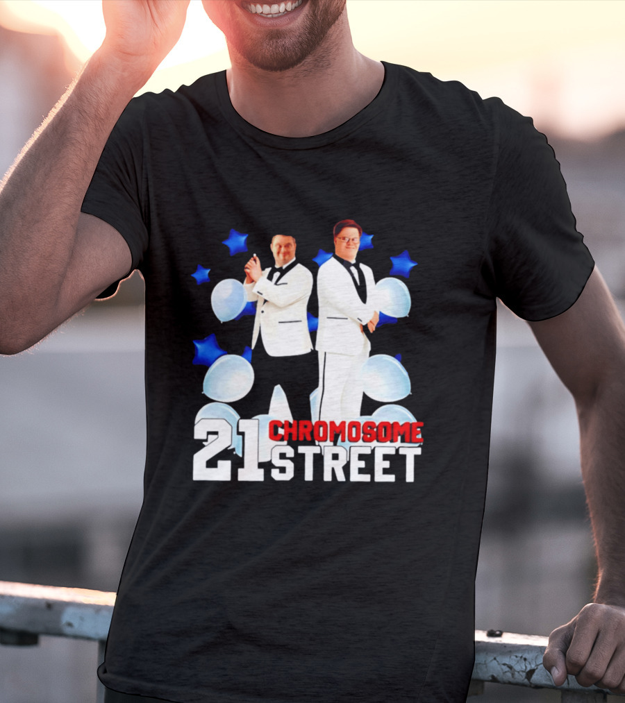 21 Chromosome Street Down Syndrome Stars Balloons White Suits T-Shirt