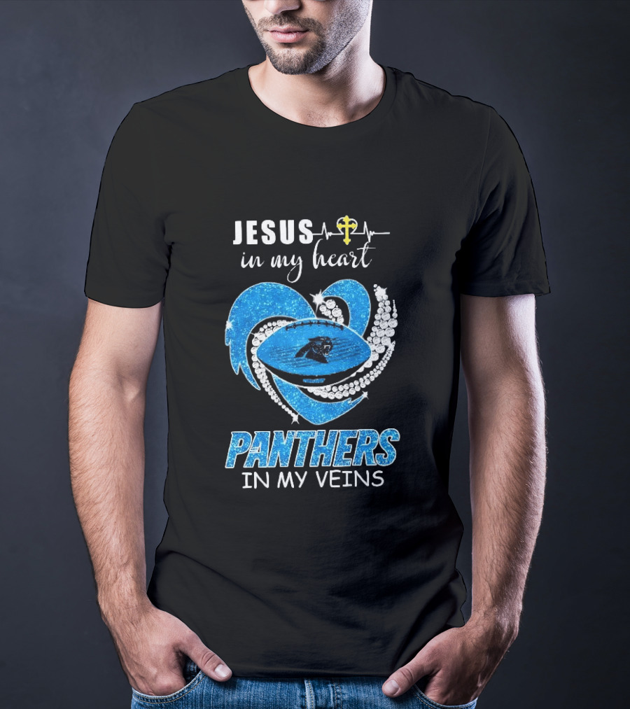 Jesus In My Heart Panthers In My Veins Diamond Heart Christian T-Shirt