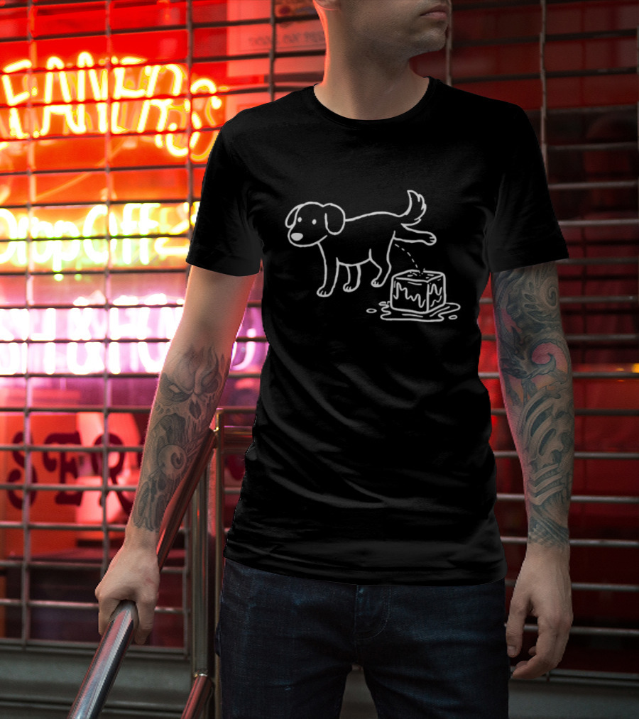 Peeing Dog On Melting Ice Cube Iconic Sketch T-Shirt