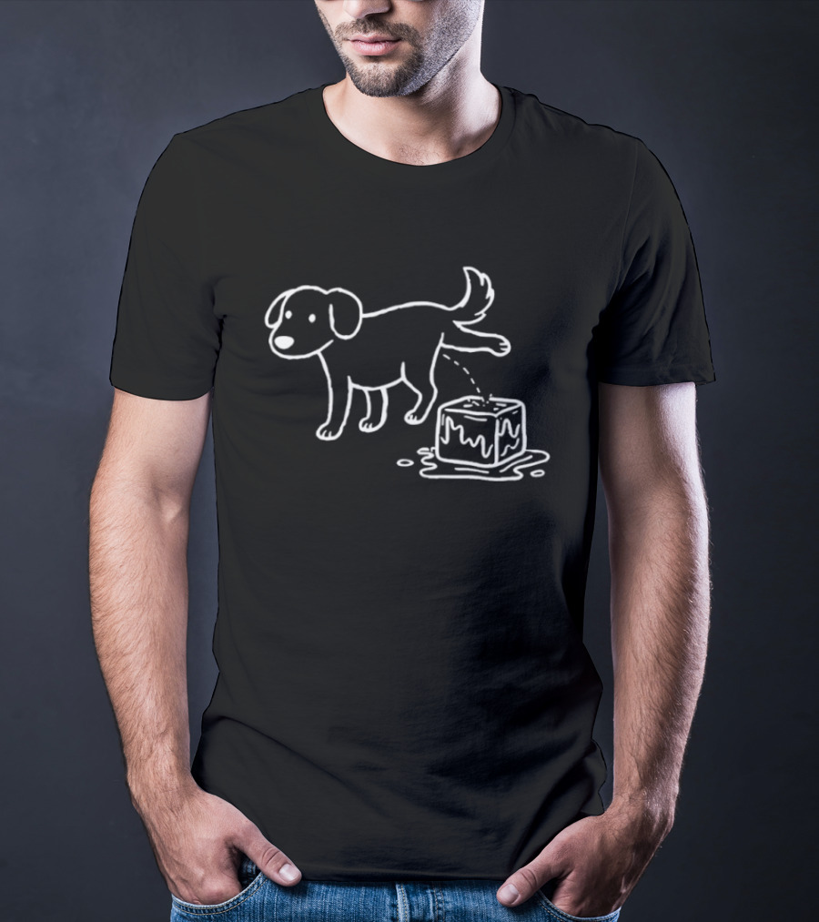 Peeing Dog On Melting Ice Cube Iconic Sketch T-Shirt