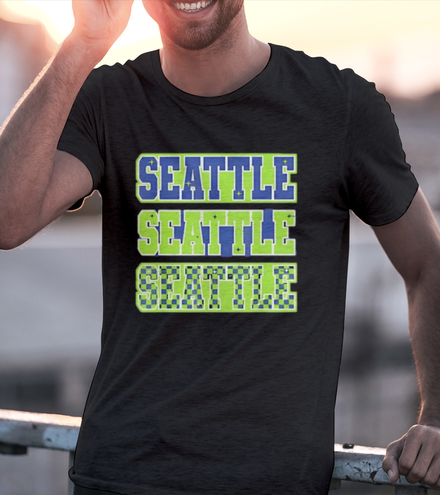 Seattle Blue Green Stars Checkerboard T-Shirt