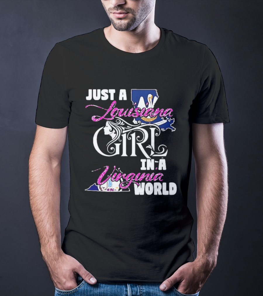 Just A Louisiana Girl In A Virginia World Flag Map T-Shirt