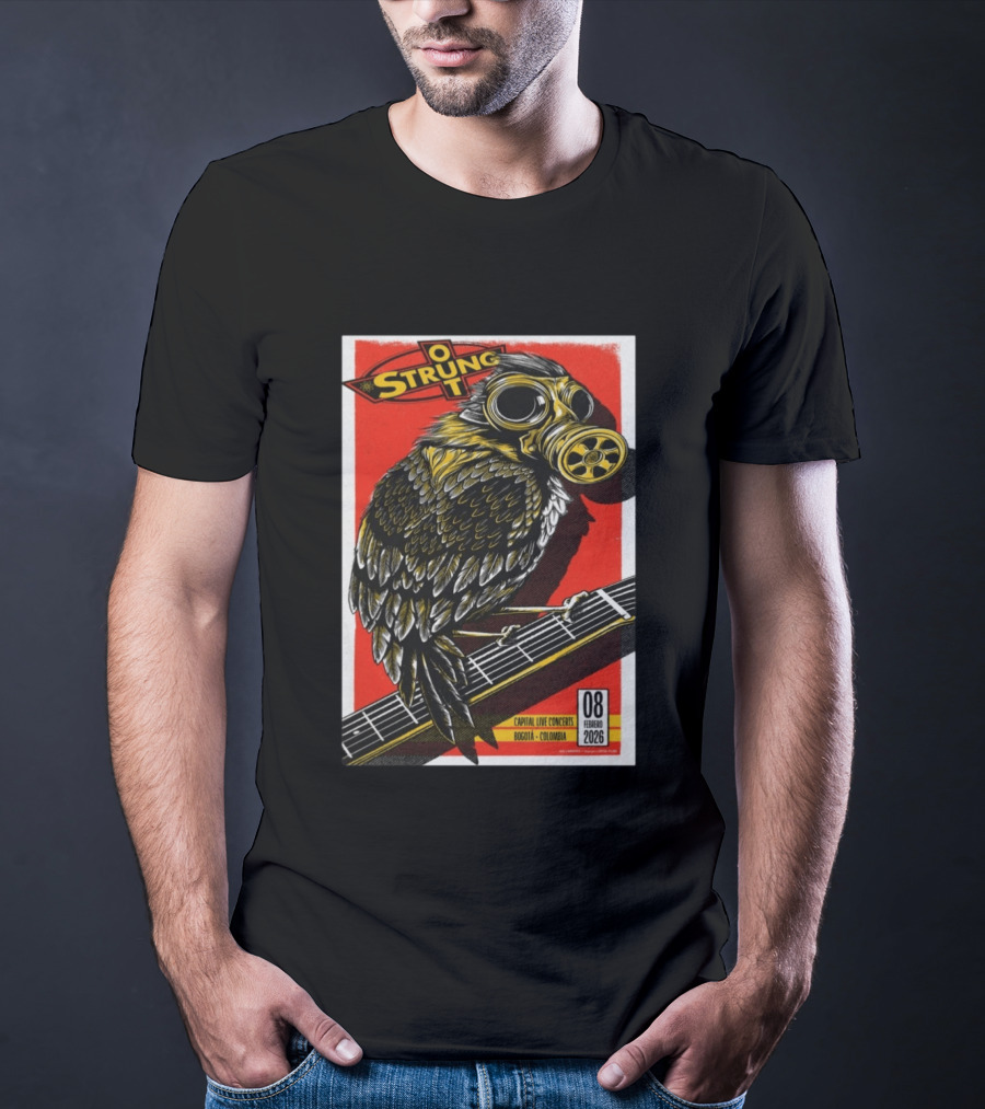 Strung Out February 8 2026 Capital Live Concerts Bogota Colombia Owl Gas Mask Guitar T-Shirt