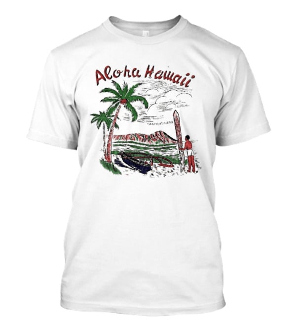 BTS Taehyung Aloha Hawaii Diamond Head 1960 Palm Trees Surfer Scene T-Shirt