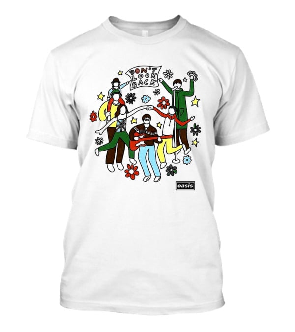 Oasis Don't Look Back Band Scene With Instruments And Flowers T-Shirt