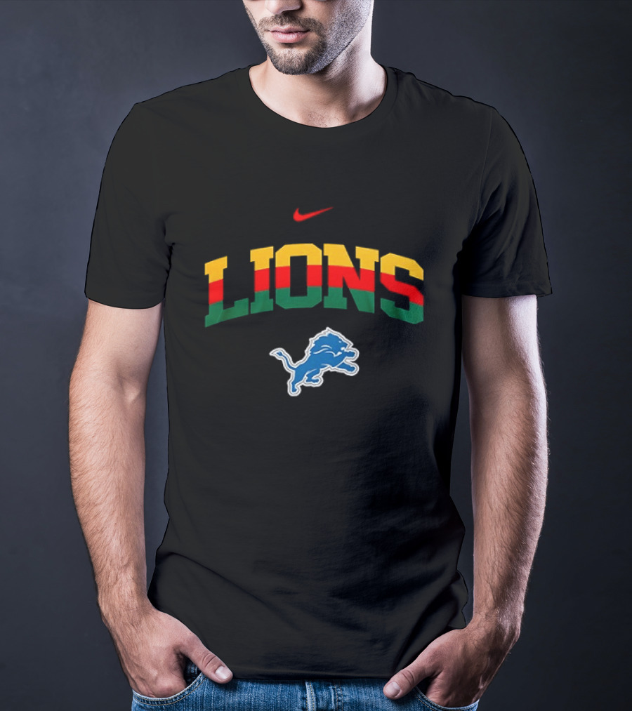 Nike Lions Detroit Blue Lion Celebrating Black History 100th Anniversary T-Shirt