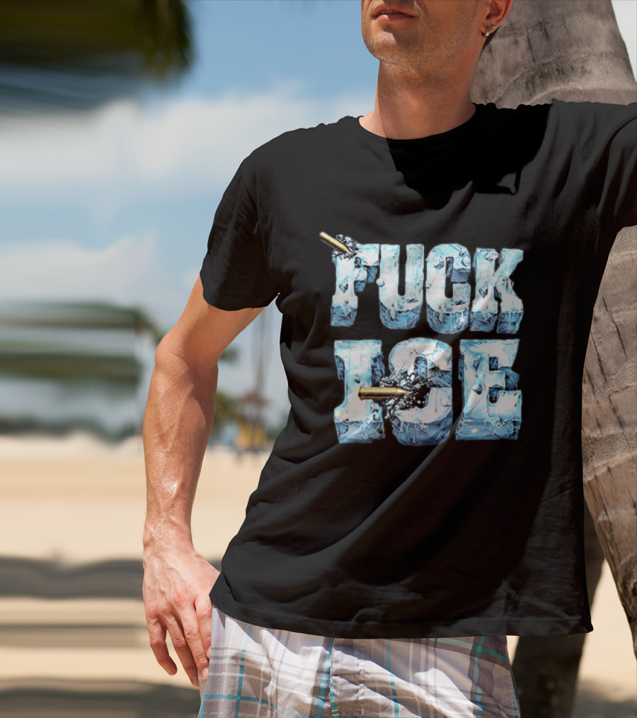 FUCK ICE Bullet Impact Ice Block Letters T-Shirt
