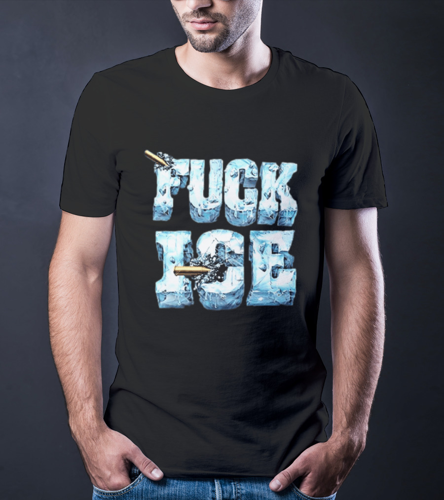 FUCK ICE Bullet Impact Ice Block Letters T-Shirt