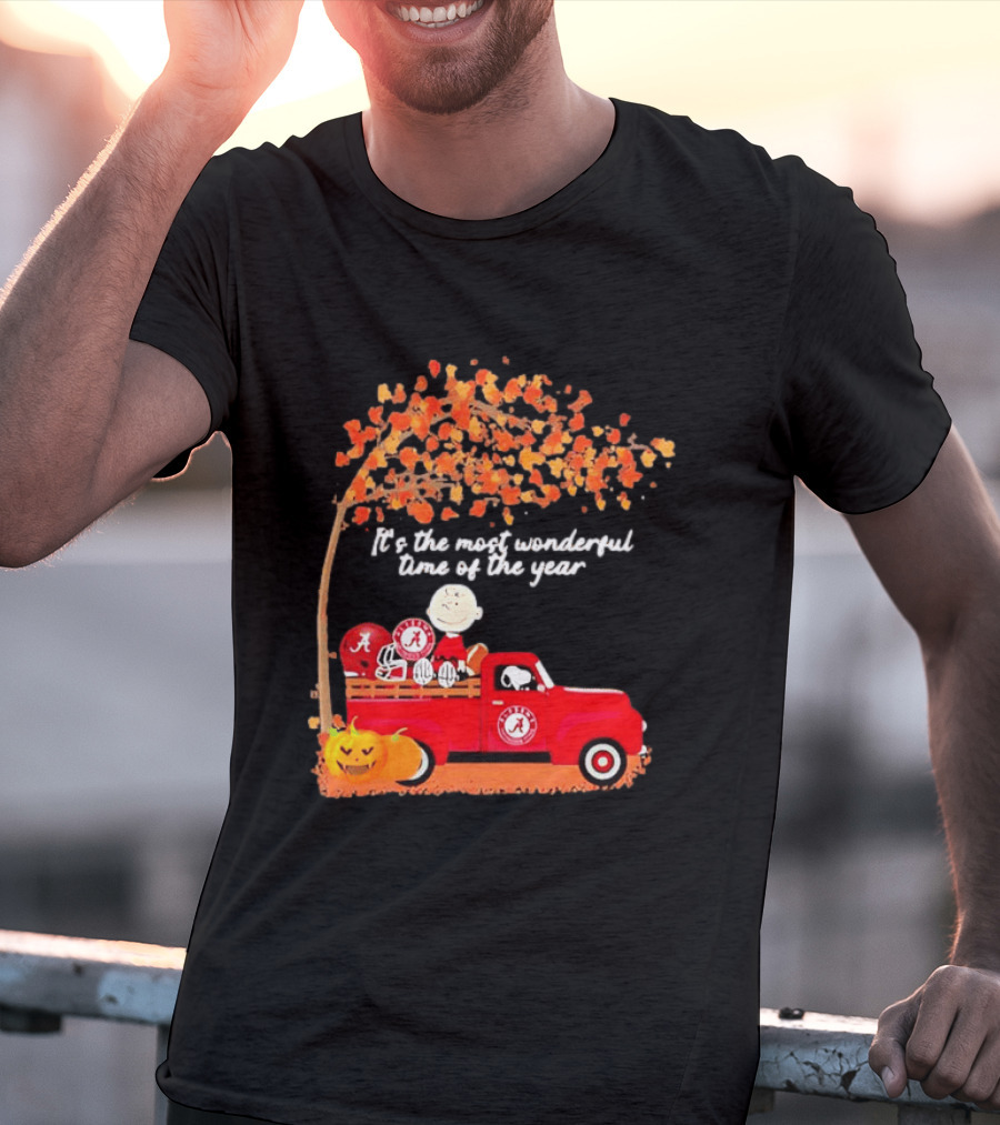 Peanuts Characters Alabama Crimson Tide Pickup Truck Fall Scene T-Shirt