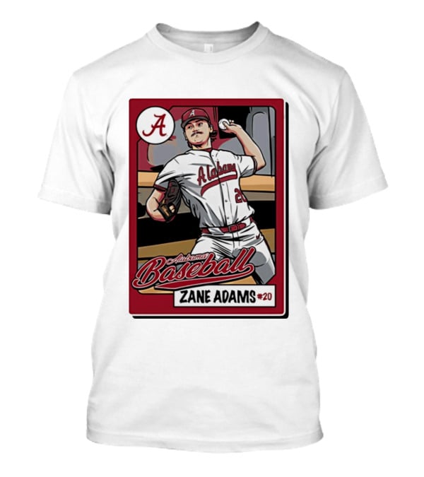 Alabama Baseball Zane Adams #20 Caricature Card T-Shirt