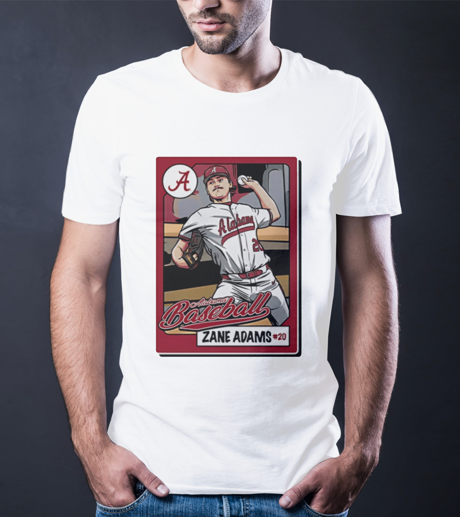 Alabama Baseball Zane Adams #20 Caricature Card T-Shirt