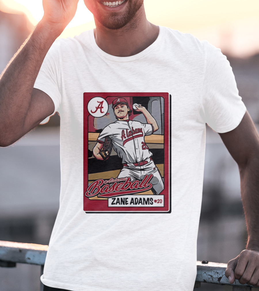Alabama Baseball Zane Adams #20 Caricature Card T-Shirt