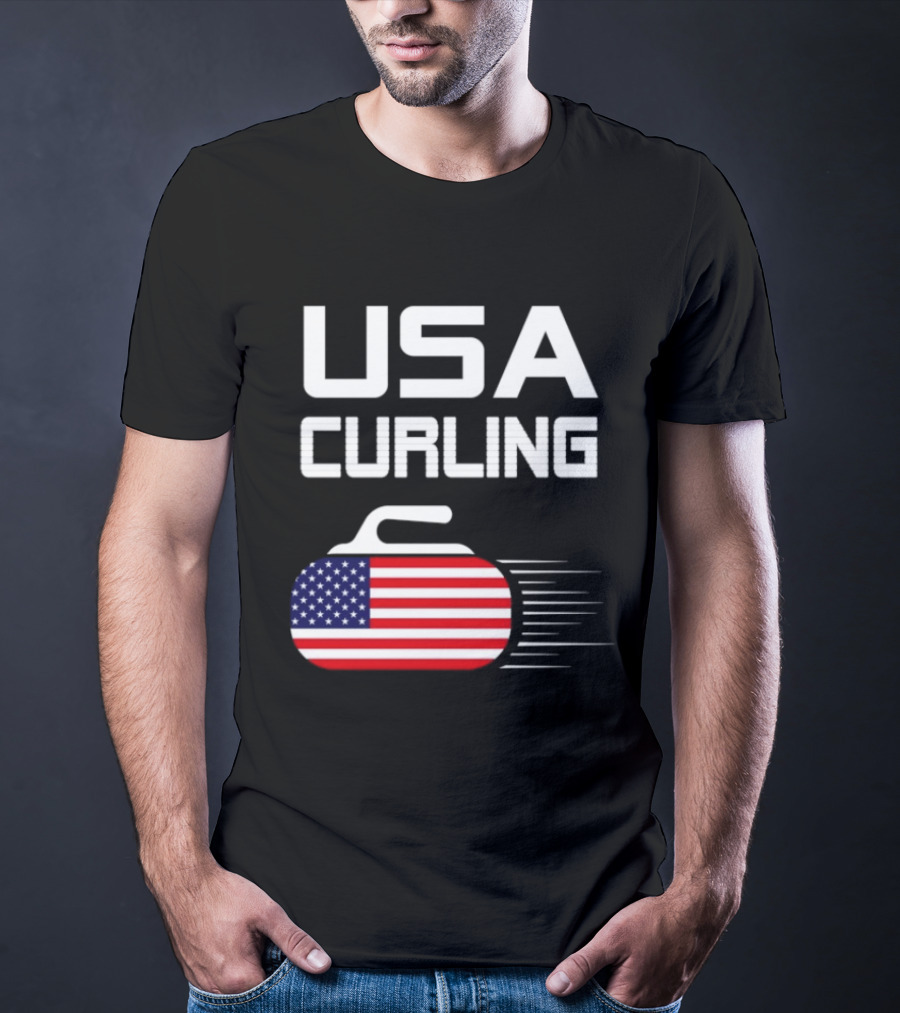 USA Curling American Flag Stone T-Shirt