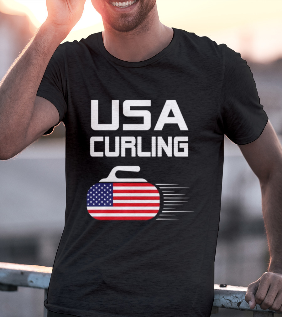 USA Curling American Flag Stone T-Shirt