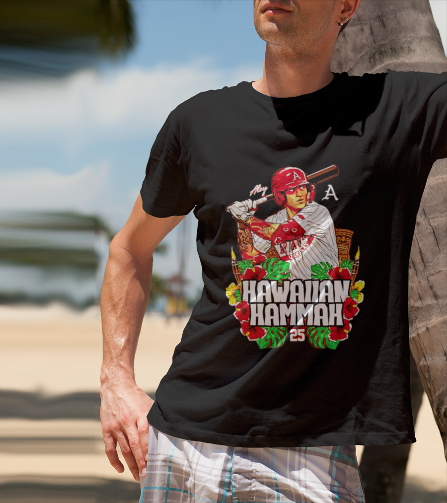 Aloy Hawaiian Hammah Arkansas Baseball 25 Caricature NCAA T-Shirt