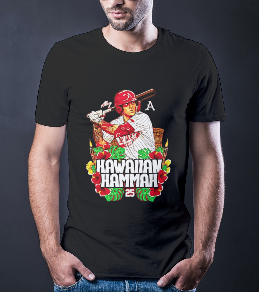 Aloy Hawaiian Hammah Arkansas Baseball 25 Caricature NCAA T-Shirt