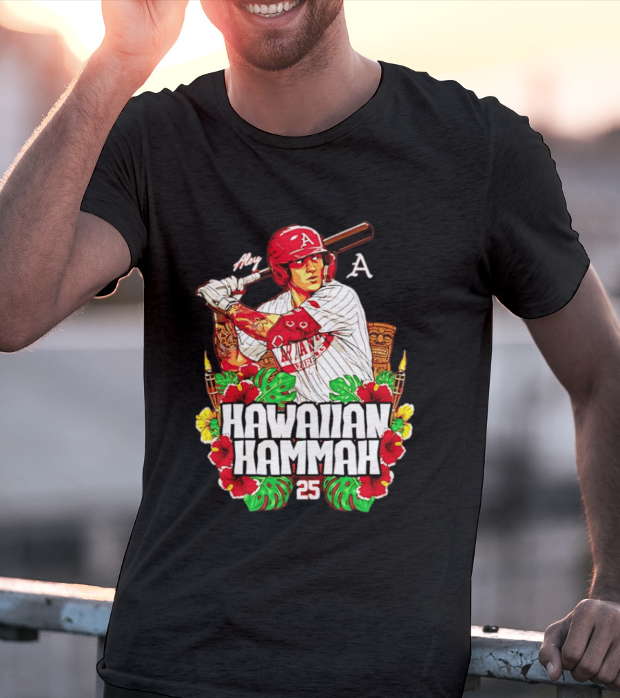 Aloy Hawaiian Hammah Arkansas Baseball 25 Caricature NCAA T-Shirt