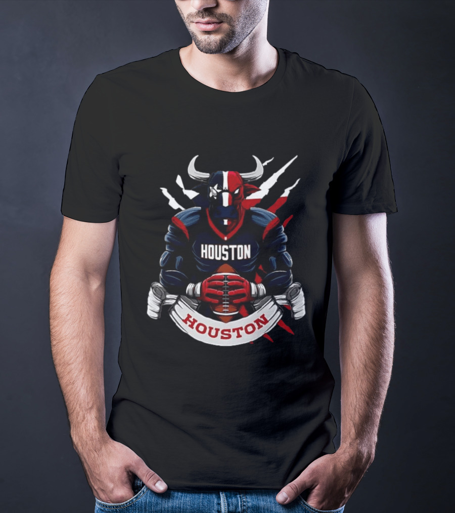 Houston Texans Football Bull Mascot Holding Ball T-Shirt