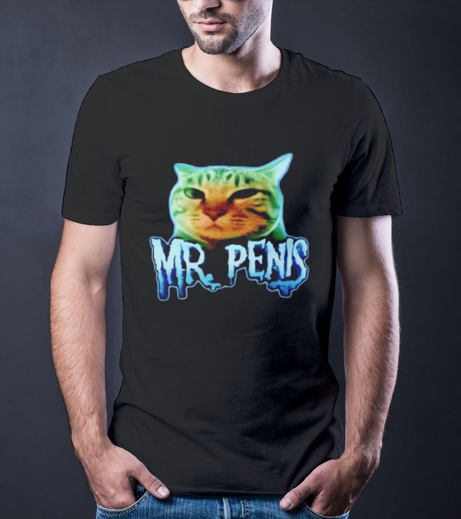 Mr Penis Cat Bold Neon Feline Face T-Shirt