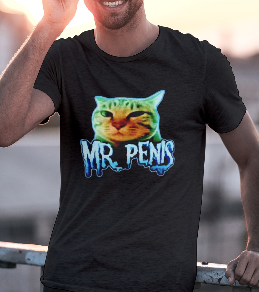 Mr Penis Cat Bold Neon Feline Face T-Shirt